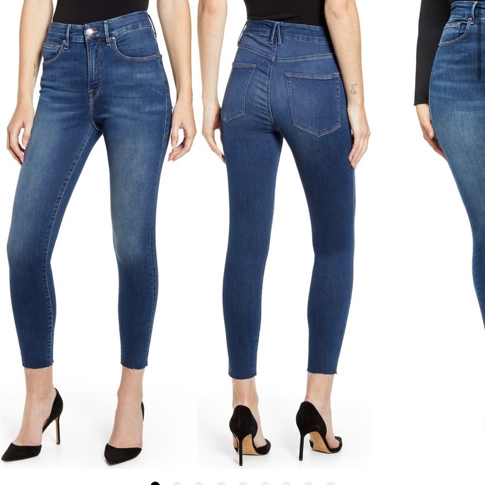 Good American Good Waist High Waist Raw Hem Ankle Skinny Jeans 26